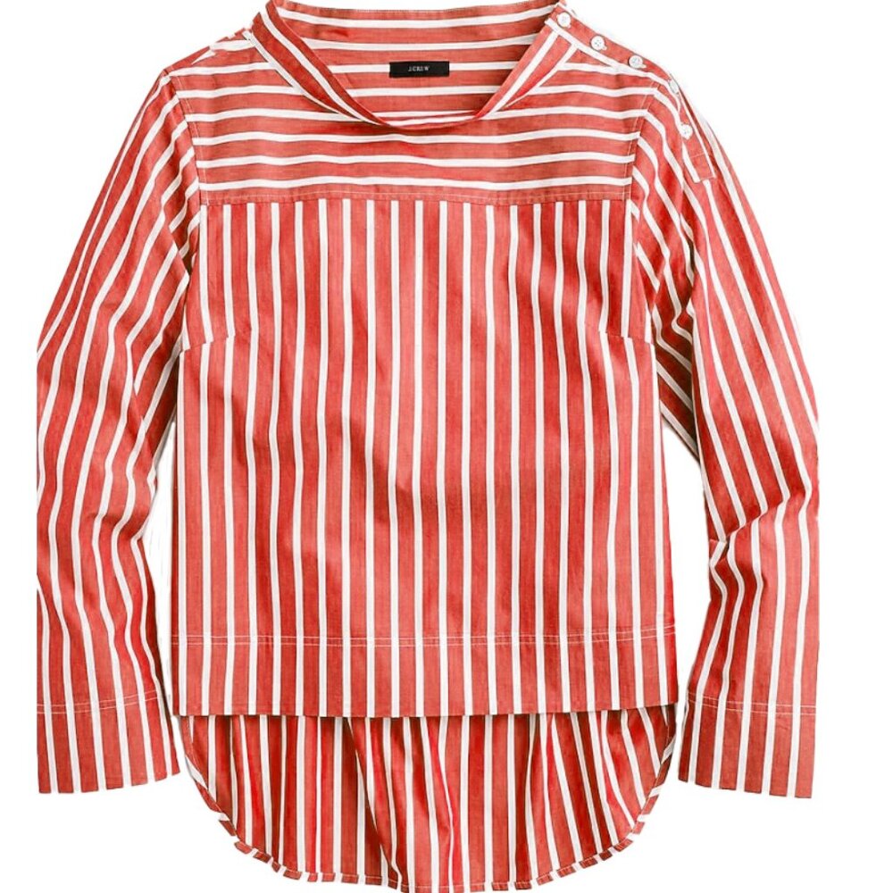 J Crew Funnelneck Red Striped Shirt Used in a Very Good Condition Size OP
